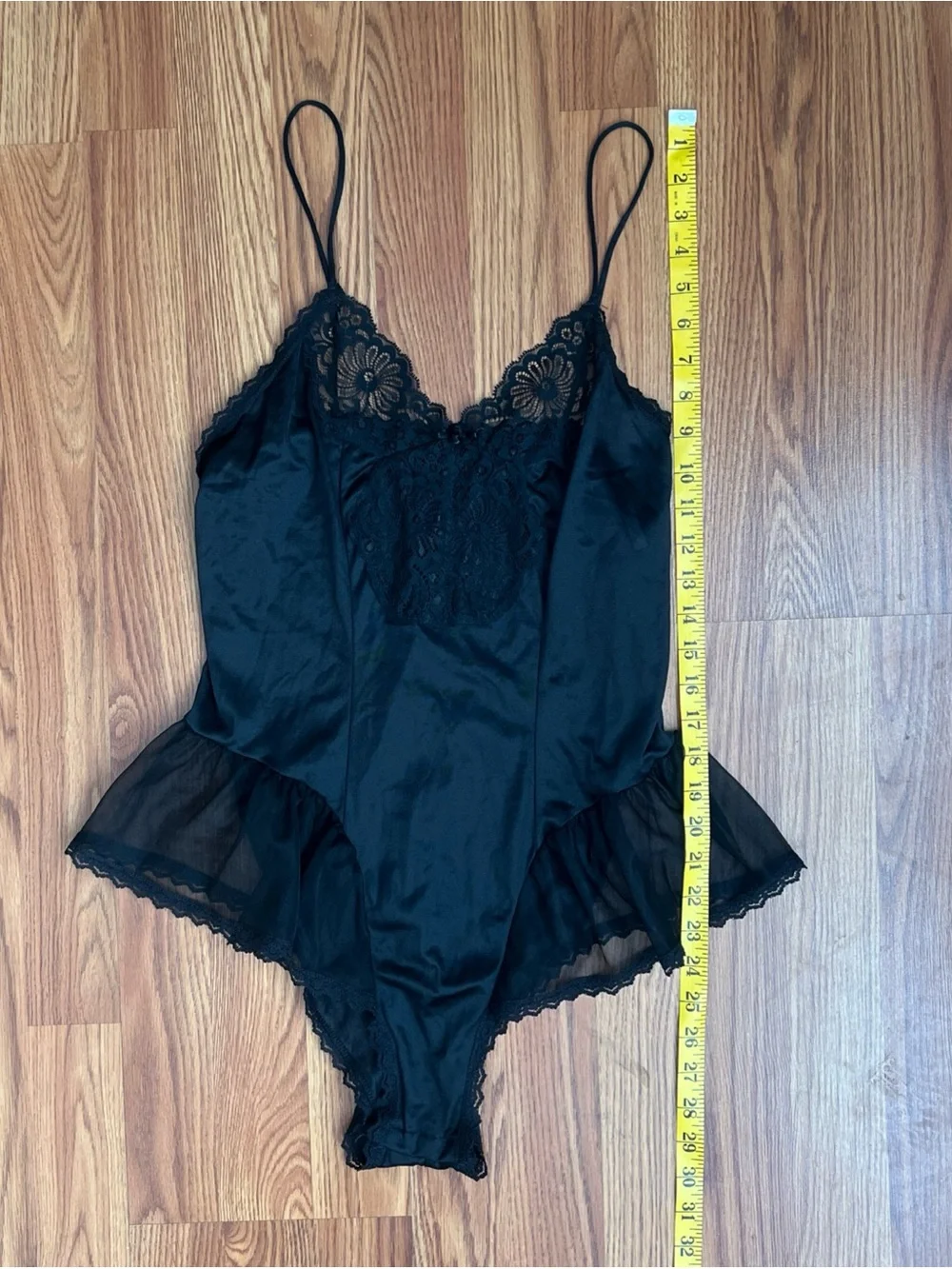 Black Lace Trim Satin Teddy Bodysuit - Women Intimates
